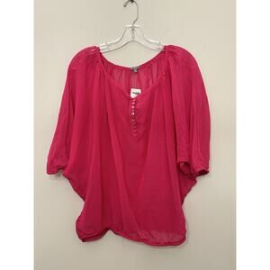 Charlotte Russe Sheer Blouse Womens Size‎ Small Pink Button front Top Barbie New